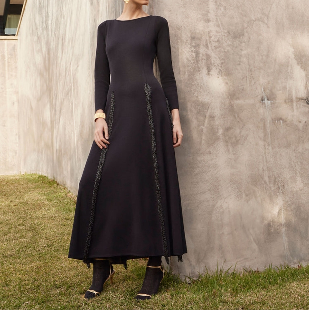 Misook Modern Fit And Flare Sequin Princess Seam Knit Maxi Dress